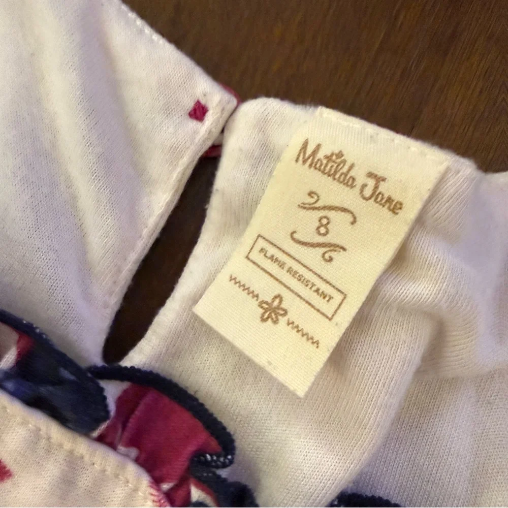 Matilda Jane‎ Girls Floral Ruffle Pajama Set Cream Pink Navy Size 8 Loungewear
